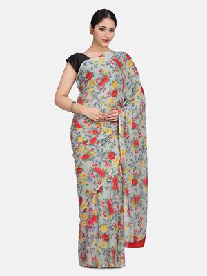 Green Printed Georgette Saree With Blouse 3