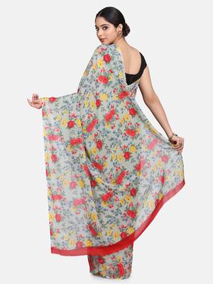 Green Printed Georgette Saree With Blouse 4