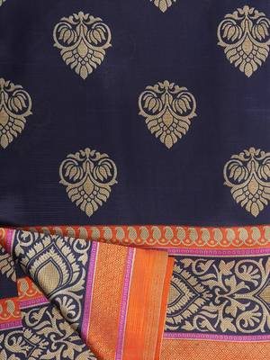 Blue Printed Silk Blend Saree With Blouse 5