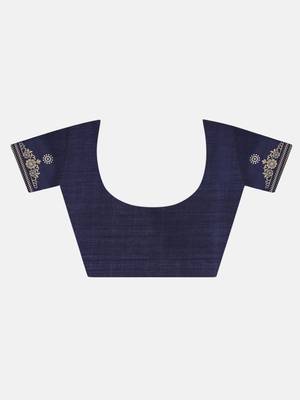 Blue Printed Silk Blend Saree With Blouse 6