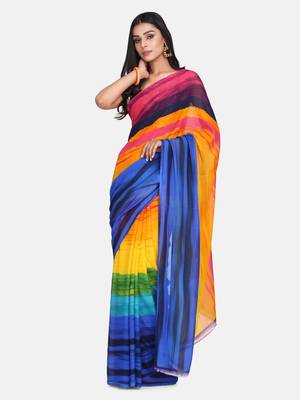 Multicolor Printed Georgette Saree With Blouse 3
