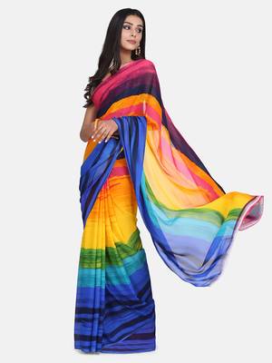 Multicolor Printed Georgette Saree With Blouse 1