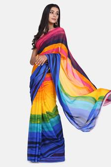 Multicolor Printed Georgette Saree With Blouse