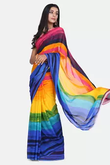 Multicolor Printed Georgette Saree With Blouse