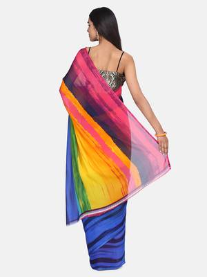 Multicolor Printed Georgette Saree With Blouse 5