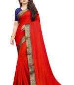 Orange Satin Silk With Banarasi Lace Saree With Blouse Piece.