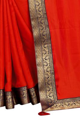 Orange Satin Silk With Banarasi Lace Saree With Blouse Piece. 4
