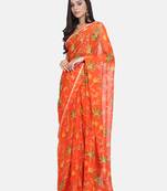 Orange Printed Chiffon Saree With Blouse