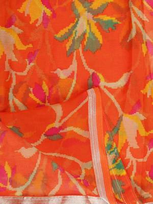 Orange Printed Chiffon Saree With Blouse 5