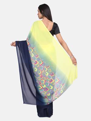 Yellow printed georgette saree with blouse 5