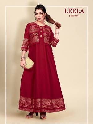 Maroon printed rayon long-kurtis 1