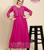 Rani-pink printed rayon long-kurtis
