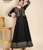 Black printed rayon long-kurtis