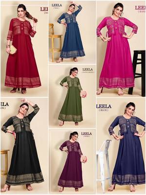 Light-green printed rayon long-kurtis 2