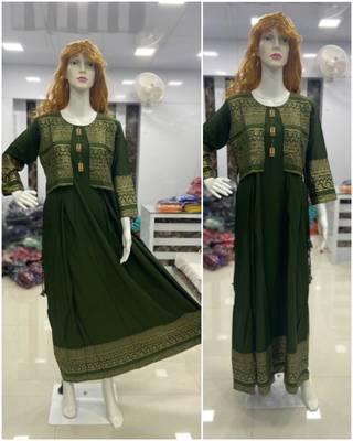 Light-green printed rayon long-kurtis 4