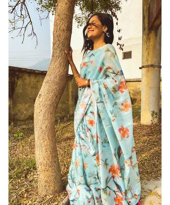 Blue faux_linen linen saree 3