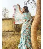 Blue faux_linen linen saree