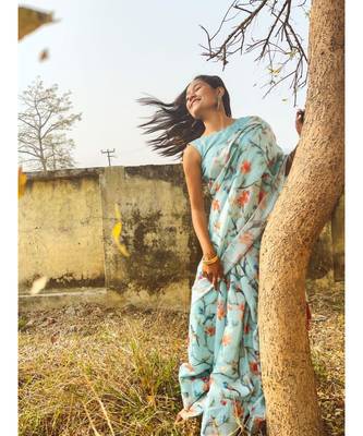 Blue faux_linen linen saree 4