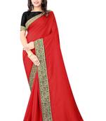 Red Vichitra Silk Blend Saree With Embriodered Lace And Blouse Piece.
