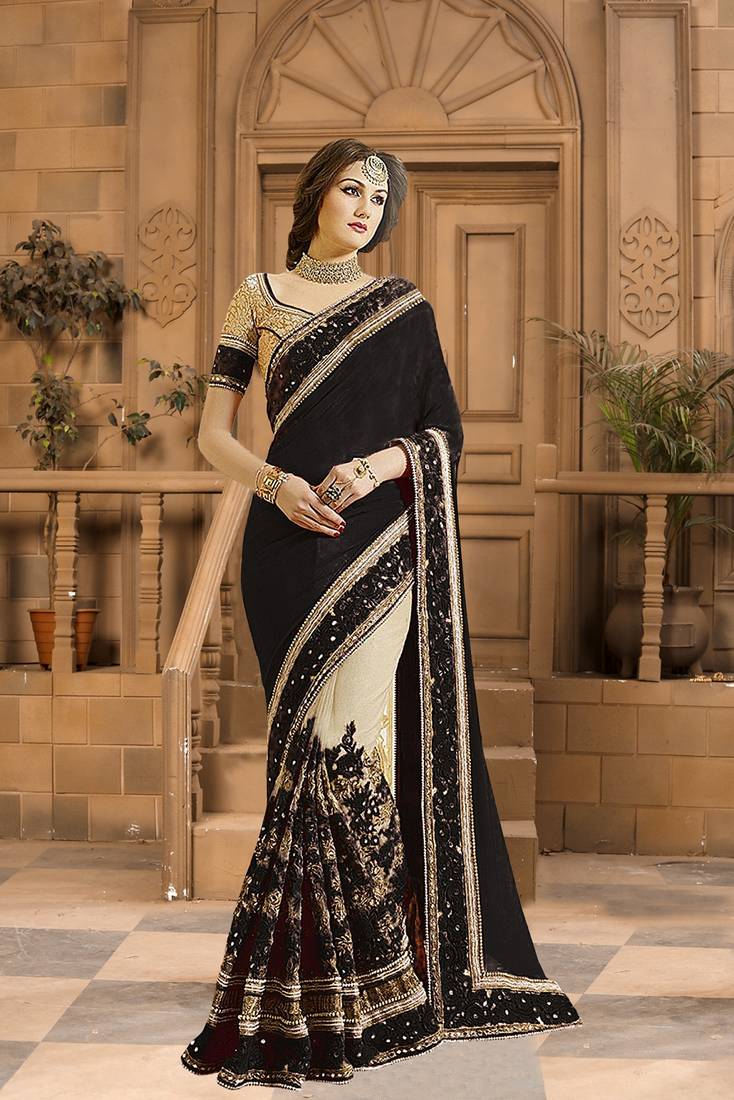 Trendmalls Embroidery Bollywood Satin Chiffon and Net Party Wear Saree With Blouse