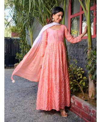 Peach bandhani anarkali set 1