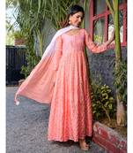Peach bandhani anarkali set
