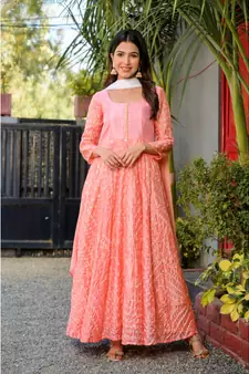 Peach bandhani anarkali set