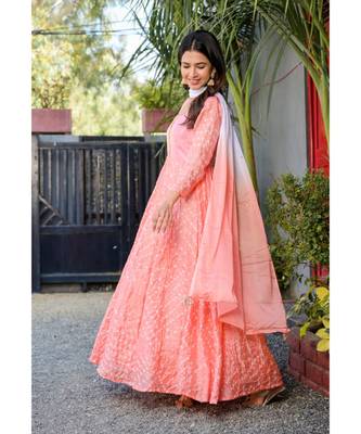 Peach bandhani anarkali set 4