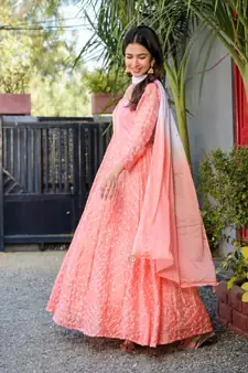 Peach bandhani anarkali set