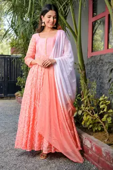 Peach bandhani anarkali set