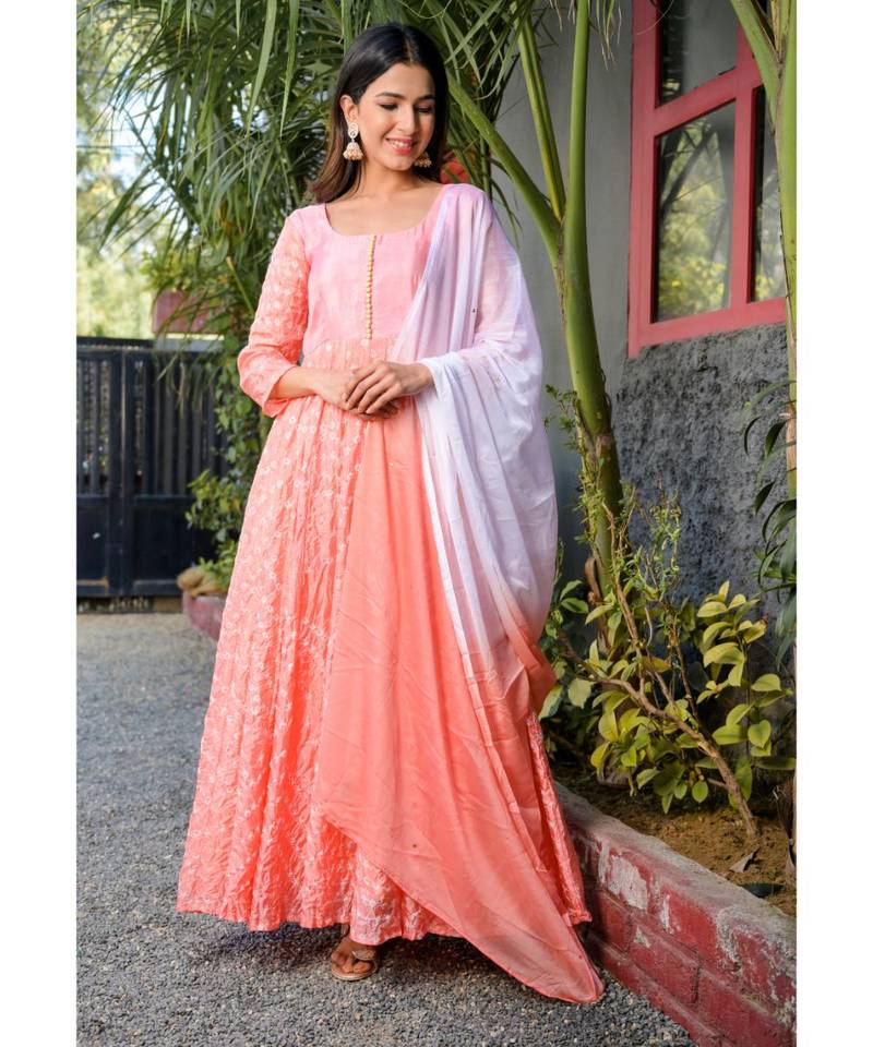 Pink bandhani anarkali set