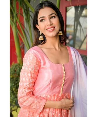 Peach bandhani anarkali set 6