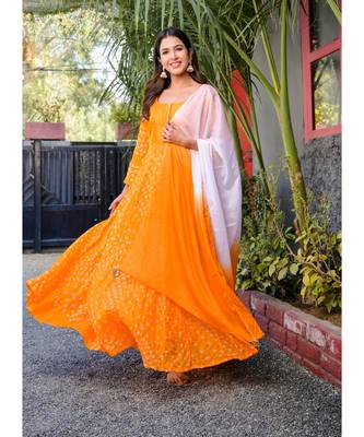 Yellow bandhani anarkali set 1
