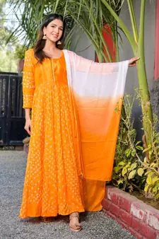 Yellow bandhani anarkali set