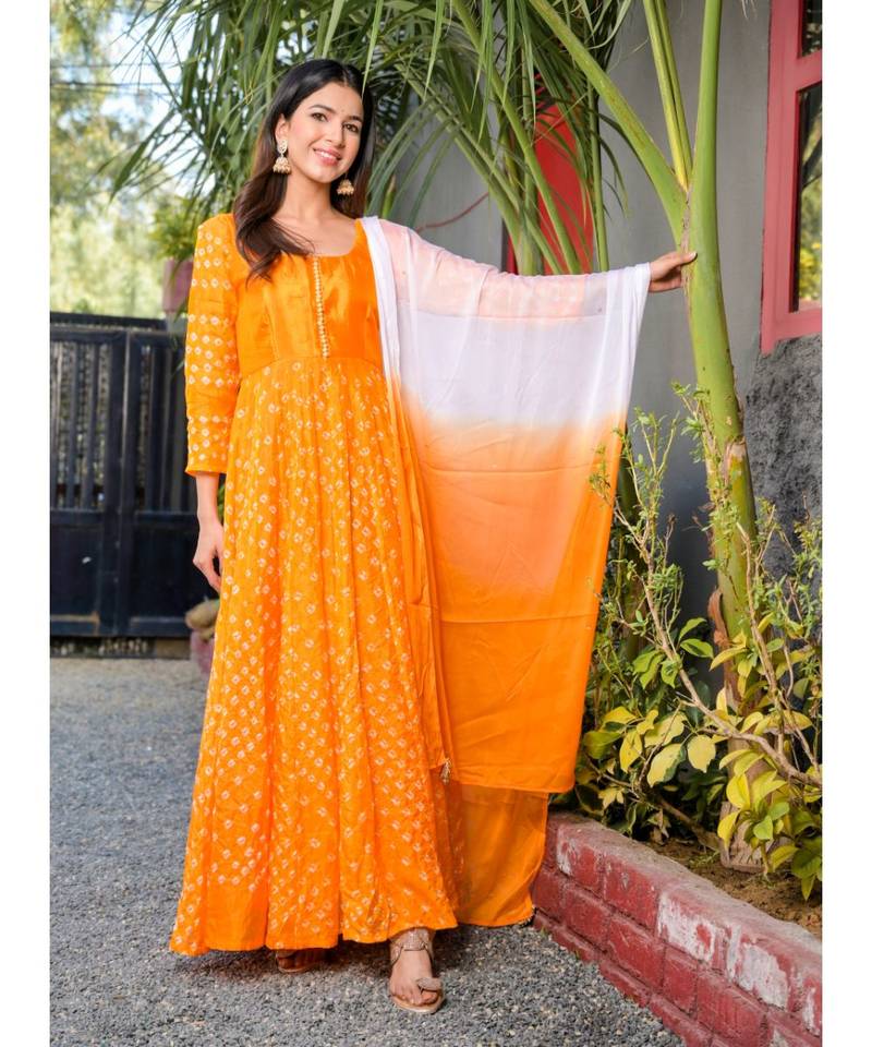 Yellow bandhani anarkali set