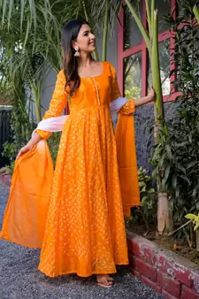 Yellow bandhani anarkali set