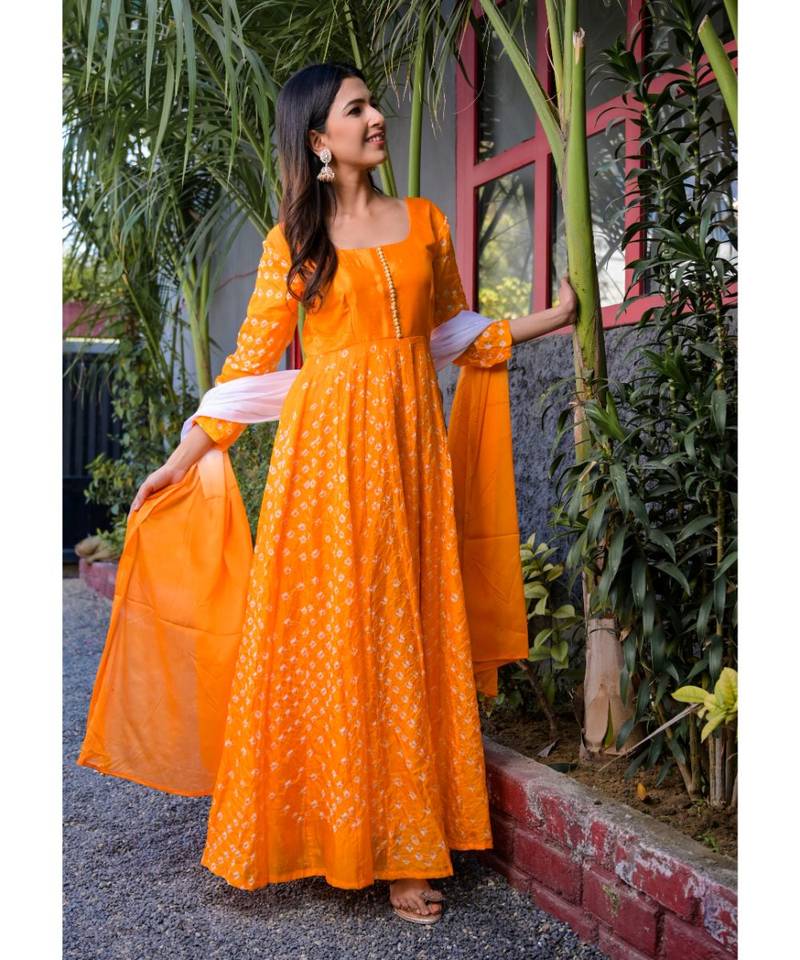 Yellow bandhani anarkali set