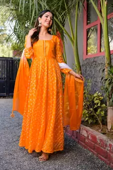Yellow bandhani anarkali set