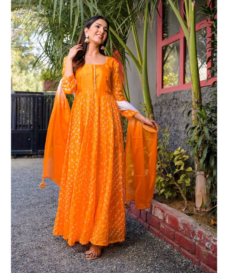 Yellow bandhani anarkali set