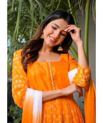 Yellow bandhani anarkali set 6