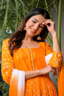 Yellow bandhani anarkali set