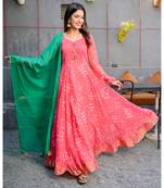 Crimson Red bandhani  anarkali with dupatta