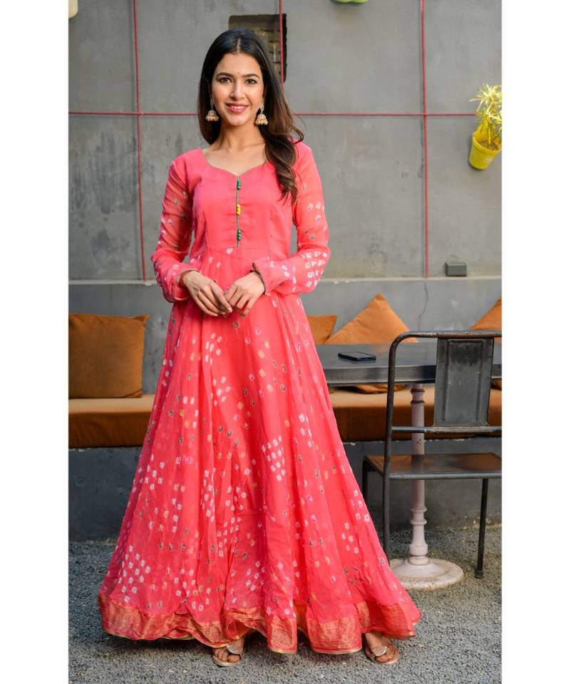 Crimson Red bandhani  anarkali with dupatta