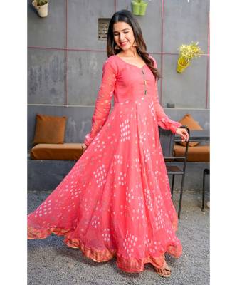 Crimson Red bandhani  anarkali with dupatta 3