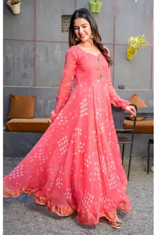 Crimson Red bandhani  anarkali with dupatta