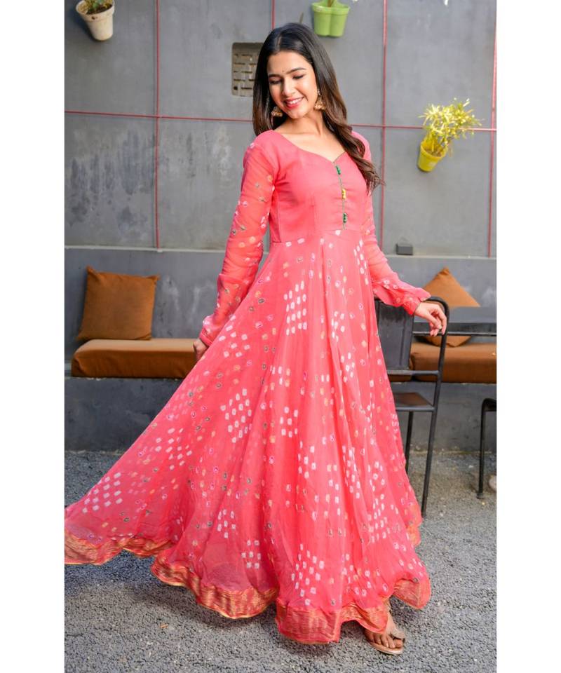 Crimson Red bandhani  anarkali with dupatta