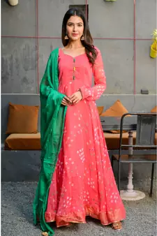 Crimson Red bandhani  anarkali with dupatta