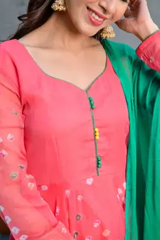 Crimson Red bandhani  anarkali with dupatta