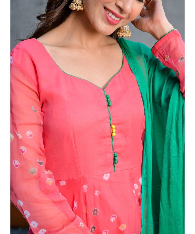 Crimson Red bandhani  anarkali with dupatta