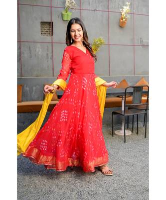Red bandhani angrakha set 1